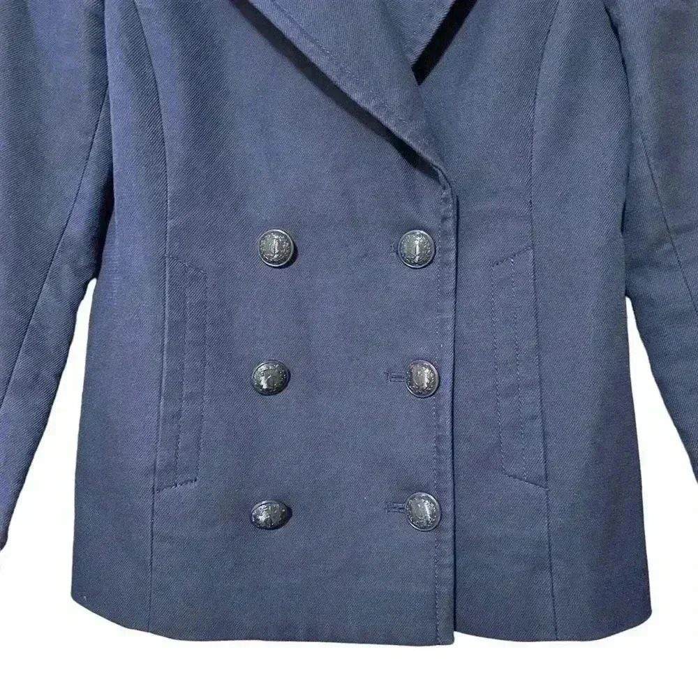 Juicy Couture Womens S Blue Double Breasted Peacoat Cotton Stretch Preowned - Picture 4 of 11